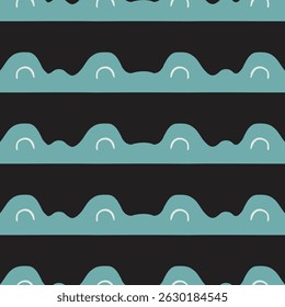 A modern pattern showcasing stylized waves in a soothing teal color against a dark background. This design is perfect for textiles wallpapers