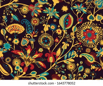 Diseño moderno con motivos tradicionales orientales de paisajes. Patrón transparente para los textiles, los papeles pintados, las cubiertas y similares. Elementos florales, dibujo a mano.Fondo impecable.