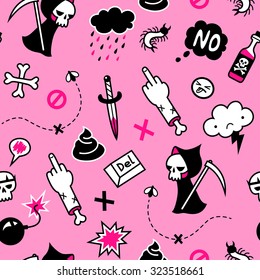 Modern pattern for teenagers. Depression mood on pink background
