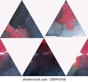 Modern pattern with watercolor triangles. Seamless texture in hipster style. Stain splatter grunge geometry design for print. Editable.