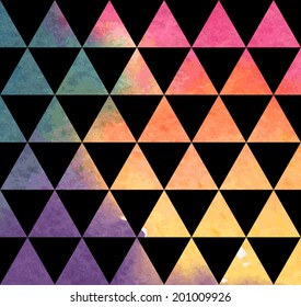 Modern pattern with watercolor triangles. Seamless texture in hipster style. Stain splatter grunge geometry design for print. Editable.