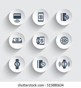 modern payment methods icons set, contactless card, payment with wearable devices