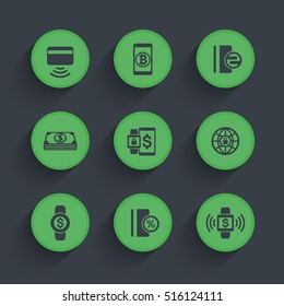 modern payment methods icons set, contactless card, paying with wearable devices