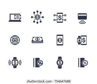 modern payment methods, money transfer, internet banking icons set on white