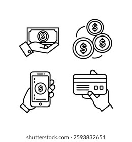 Modern Payment systems Illustrated with Simple Line Icons