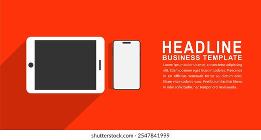 Moderno mockup pc com fundo de espaço de texto, mockup de smartphone isolado no fundo vermelho. mockup computador e mockup dispositivo de telefone para i ux app e apresentação do site.Stock Vetor.