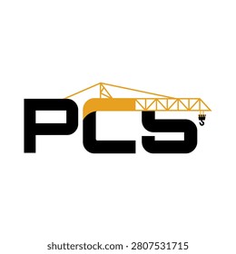 Modern PCS letter logo featuring an integrated tower crane design, representing construction, engineering, architecture, infrastructure, industrial development, and corporate branding.