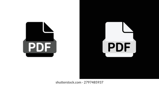 Modern PDF document icon displayed in black and white contrasting color schemes for digital and electronic use