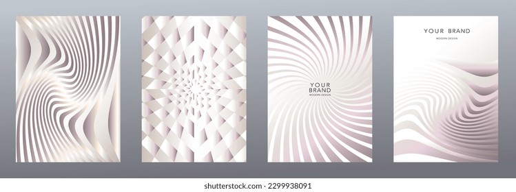 Modern pearl cover design set. Creative fashionable background with light abstract line pattern. Elegant trendy vector collection for catalog, brochure template, magazine layout, beauty booklet 