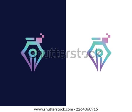 Modern pen logo vector. Icon for novel writer, content blogger, professional notary, document, tax financial, law and cooperation aggreement management consultation. Apply to web site mobile app brand