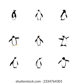 Modern Penguin Cartoon Logo Design Set