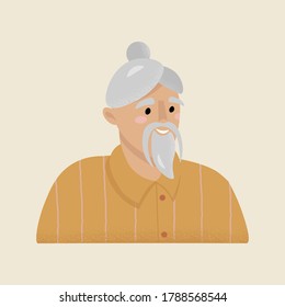 Modern pensioner. Modern elderly man with gray hair, trendy hairstyle in fashion yellow clothes. Nice vector flat illustration in cartoon style with texture for logo and other materials.