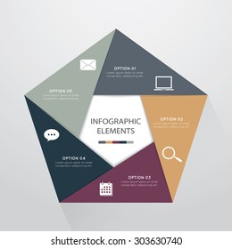 modern pentagon infographics, 5 options banner, vector illustration. 
Can be used for workflow layout, diagram, number options, web design.