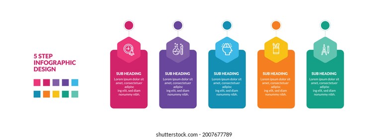 Modern pentagon and square shape Business concept with 5 steps or options, can be used for workflow layout, diagram, annual report, web design.Creative banner, label vector.
