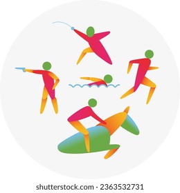 Modern pentathlon competition icon. Colorful sport sign.  