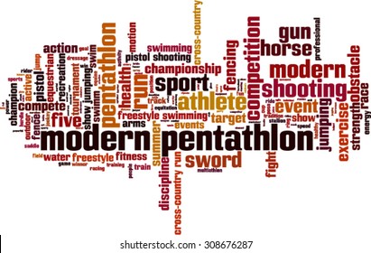 Modern pentathlon word cloud concept. Vector illustration