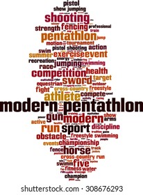 Modern pentathlon word cloud concept. Vector illustration