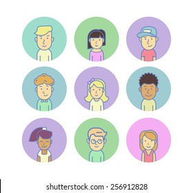 Modern people avatars in round circles for social networks 