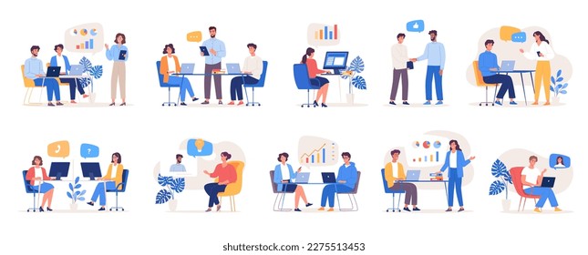 Modern people characters work together in the office and remotely - Shutterstock ID 2275513453