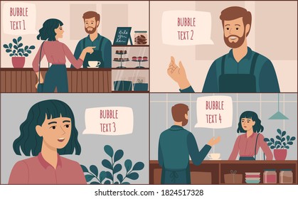 modern people communicate coffe shop vector cartoon illustration
