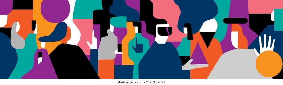 Moderne Menschen Kommunikation Zukunft Technologie abstrakte horizontale Hintergrund , mehrfarbige Silhouetten Vektorgrafik