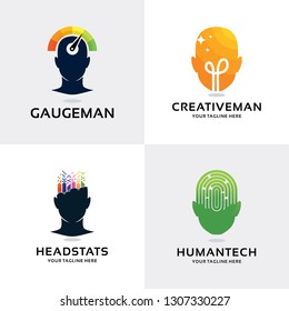 Modern People Head Logo Set Design Template Collection