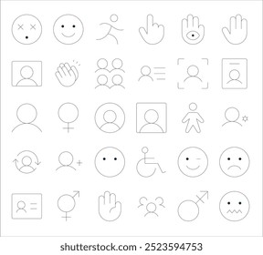 pacote de ícones de pessoas modernas. perfeito para projetos de ui lineares com vetor nervoso, transgênero, usuário, palma da mão, gênero e mais ícones.