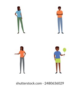 Modern people icons set cartoon vector. African american man and woman character. Black community, african people