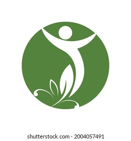 modern people and leaf logo vector illustration design template