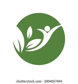 plantilla de diseño de ilustraciones vectoriales con logotipo de personas modernas y hojas