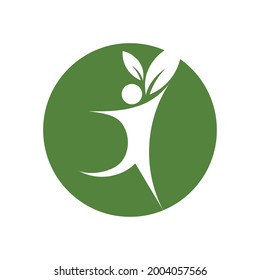 modern people and leaf logo vector illustration design template