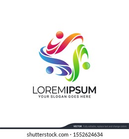Modern people logo gather. Abstract symbol concept of community, reunion, business, foundation, community, human caring, people group, social relationship icon, charity logo design.