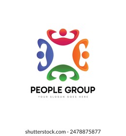 Modern people logo gather. Abstract symbol concept of community, reunion, business, foundation, community, human caring, people group, social relationship icon, charity logo design.