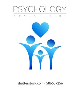 Modern people psi Sign of Psychology. Heart Family Human. Icon in vector. Design concept. blue color isolated on white background. Symbol for web, print, card, Logo, logotype.