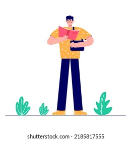 Modern people reading book, learning. Set of characters enjoying their hobbies, leisure. Vector illustration in flat cartoon style.