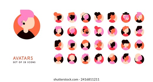 Modern people. Set of avatars. Simple flat illustrations, icons. Vector file.