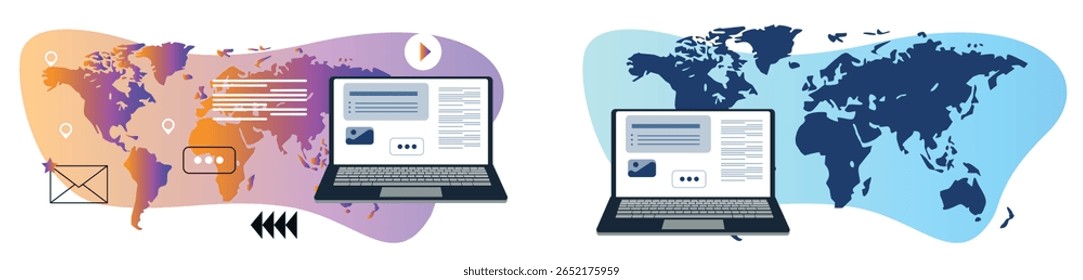 Modern People Talking Online and Sharing Media – Vector UI Concept