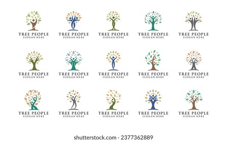 Modern people tree logo. modern and minimalist human tree logo template