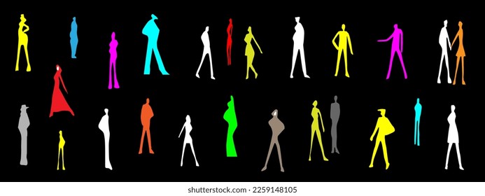 conjunto de siluetas vectoriales para personas modernas, elementos de diseño