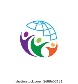 modern peoples and globe element logo design vector with flat style