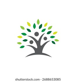 Vector moderno del diseño del logotipo de los pueblos y del elemento del árbol con estilo plano