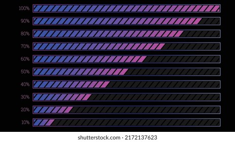 Modern percentage infographics object set in shape of slashed gradient bar.
