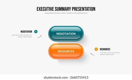 Modern Performance 2 Option Diagram Slide Layout. Consulting Review Slideshow Design Vector Illustration. Investor Strategy Two Element Infographic Frame Template.
