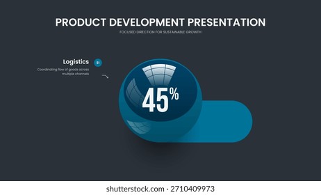 Modern Performance One Option Diagram Slide Layout. Elegant Briefing 1 Element Graph Slideshow Design. Market Plan Presentation Template Vector Illustration.