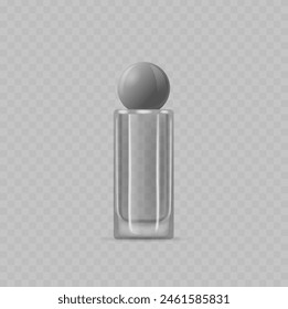 Modern Perfume Bottle With A Metallic Finish And Distinctive Spherical Cap Isolated On Transparent Background, Realistic