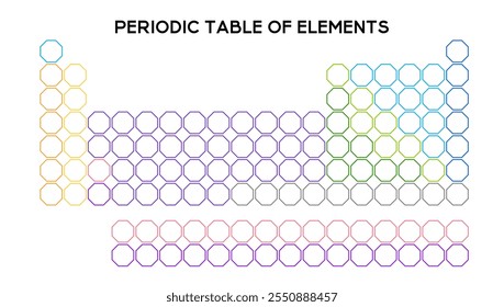 Modern periodic table with bright icons and organized groups, perfect for student learning and chemistry labs. Covers metals, gases, and non-metals.