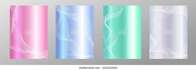 Modern perl cover design set. Abstract wavy line pattern, white guilloche curves. Creative striped vector collection for business card, catalog, banner, layout, certificate, brochure template