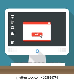 Computadora personal moderna con ventana de aviso abierto