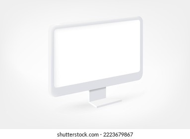 Modern personal computer with white blank screen. 3d vector mockup for design