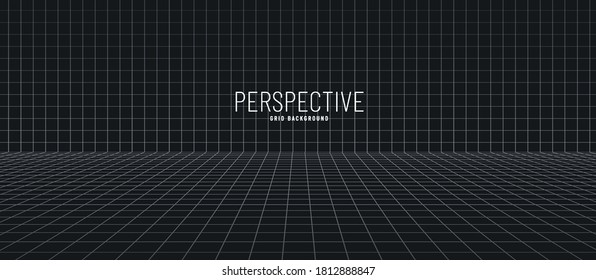 Modern perspective grid. Detailed lines on black and grey background. Widescreen design. You can use for cover brochure template, poster, banner web, print ad, etc. Vector illustration